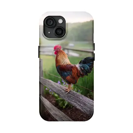 Rooster Perched On Wooden Fence Farm