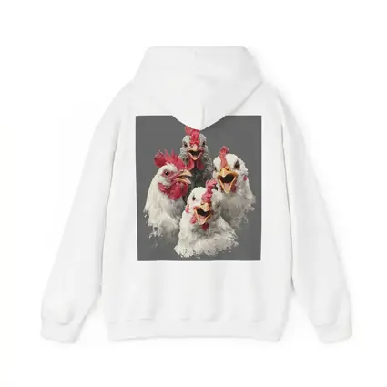 Four Expressive Chickens Portrait Gray Background