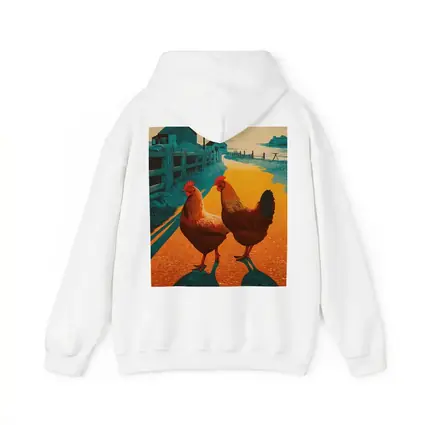 Two Roosters Farm Road Sunset Illustration
