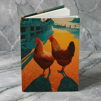 Two Roosters Farm Road Sunset Illustration