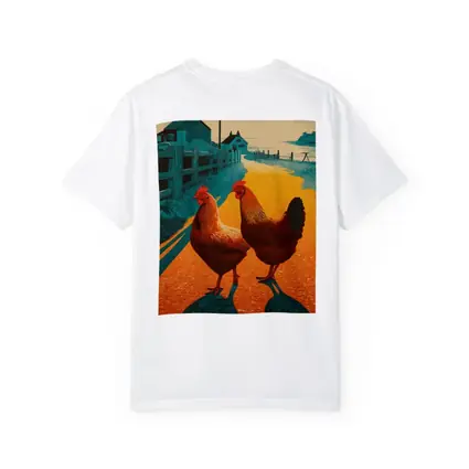 Two Roosters Farm Road Sunset Illustration
