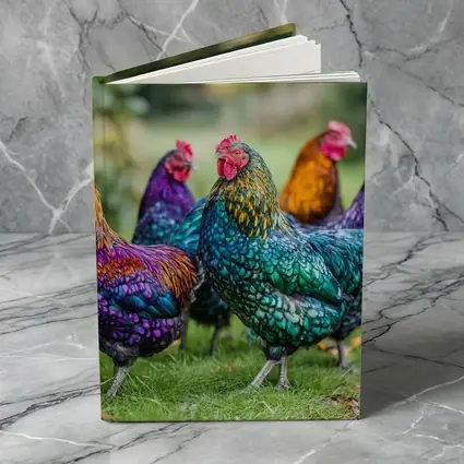 Colorful Chickens Roosters On Green Grass