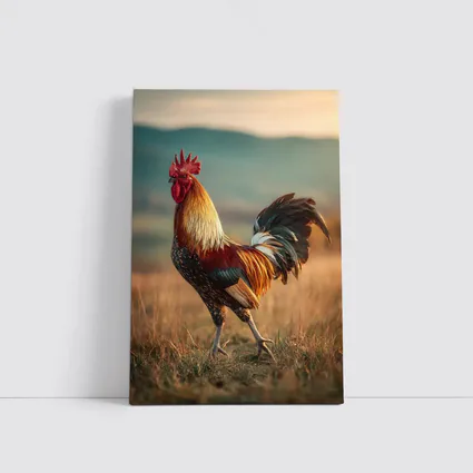 Rooster Standing in Golden Field Landscape