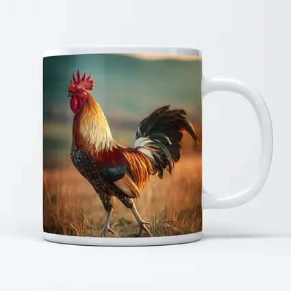 Rooster Standing in Golden Field Landscape