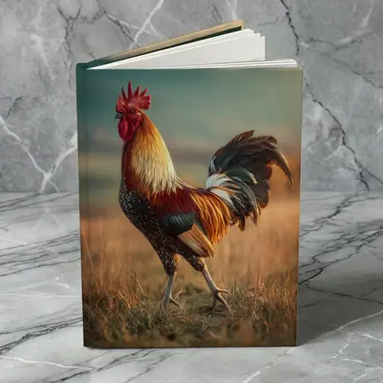 Rooster Standing in Golden Field Landscape