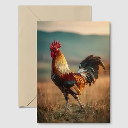 Rooster Standing in Golden Field Landscape