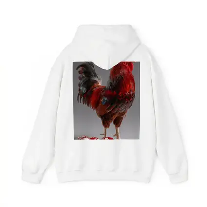 Red Rooster With Decorated Easter Eggs Gray