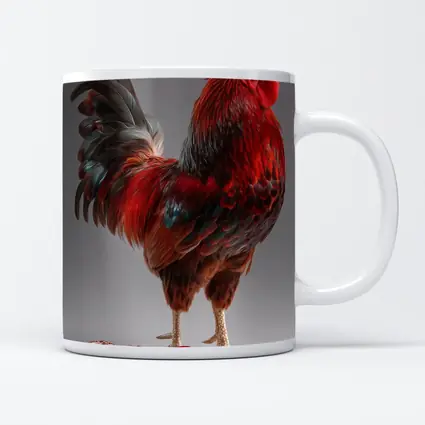 Red Rooster With Decorated Easter Eggs Gray