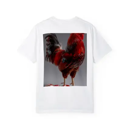 Red Rooster With Decorated Easter Eggs Gray
