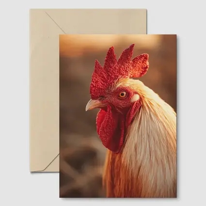Golden Rooster Portrait Warm Bokeh Background