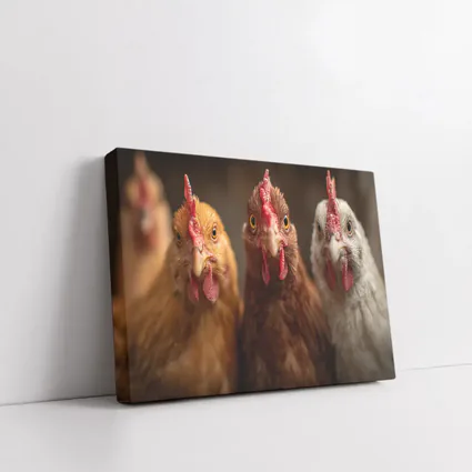 Three Chickens Close Up Farm Portrait