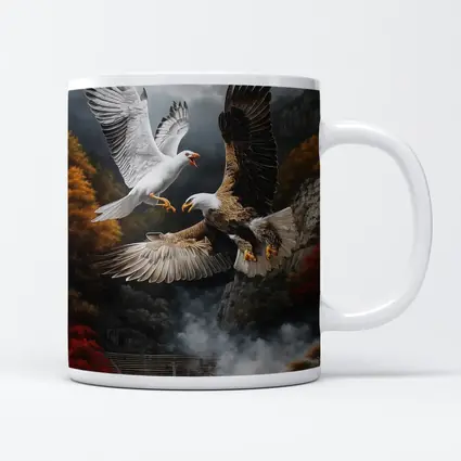 Bald Eagle And Dove Fight Autumn Cliffs