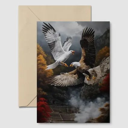 Bald Eagle And Dove Fight Autumn Cliffs