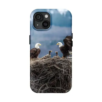 Bald Eagles Nesting With Mountain Background