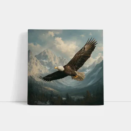 Bald Eagle Flying Over Mountain Landscape