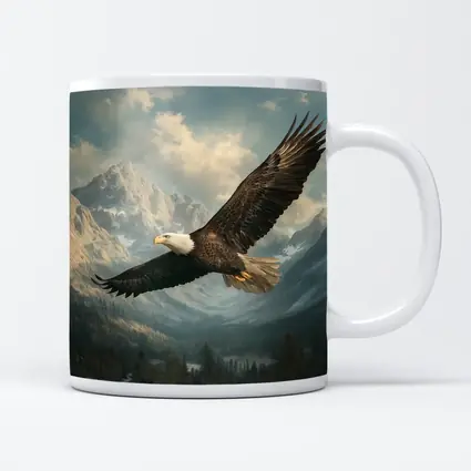 Bald Eagle Flying Over Mountain Landscape