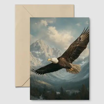 Bald Eagle Flying Over Mountain Landscape