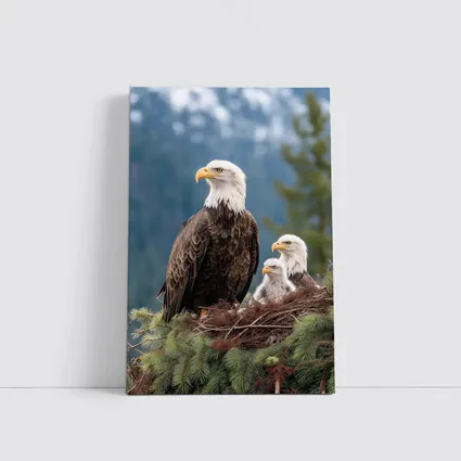 Bald Eagles Family Nest Snowy Mountain Forest