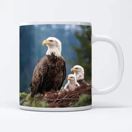 Bald Eagles Family Nest Snowy Mountain Forest