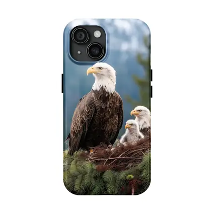 Bald Eagles Family Nest Snowy Mountain Forest