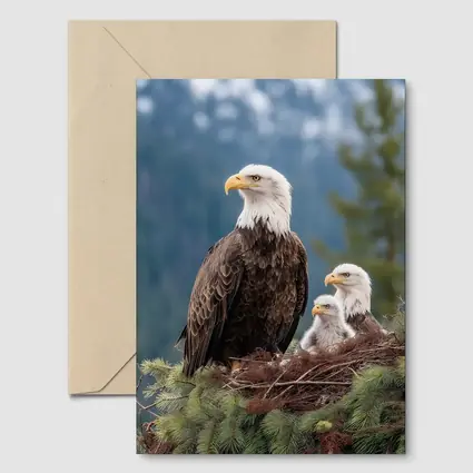 Bald Eagles Family Nest Snowy Mountain Forest
