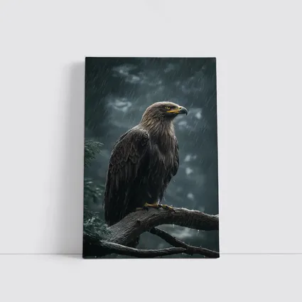 Eagle Perched On Branch In Heavy Rain