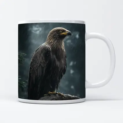 Eagle Perched On Branch In Heavy Rain