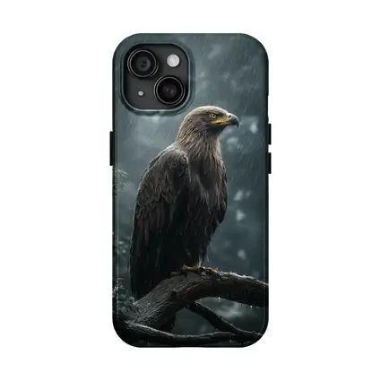 Eagle Perched On Branch In Heavy Rain