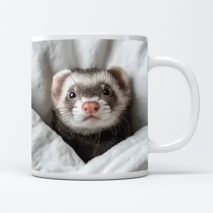 Ferret Peeking Out From White Blanket