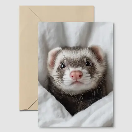 Ferret Peeking Out From White Blanket