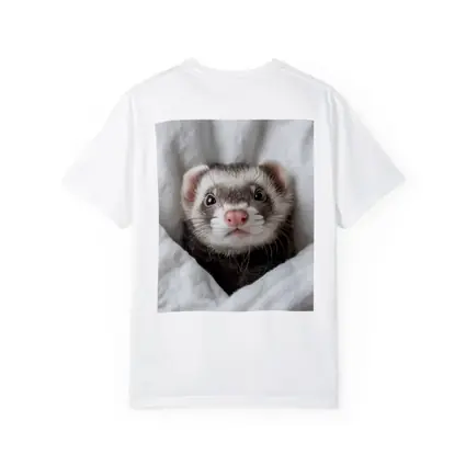 Ferret Peeking Out From White Blanket
