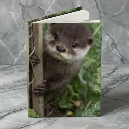 Baby Otter Peeking Through Wooden Fence