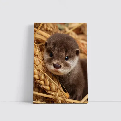 Baby Otter Pup Among Golden Wheat Stalks