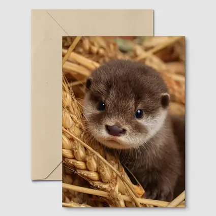 Baby Otter Pup Among Golden Wheat Stalks