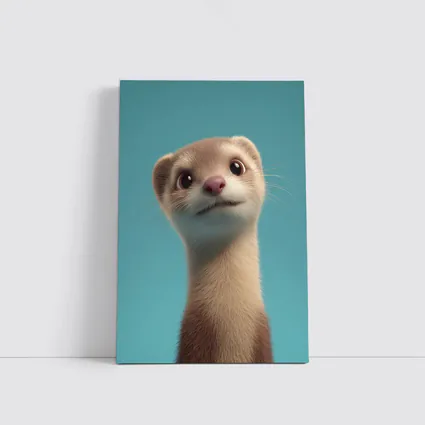 Cute Ferret Portrait Teal Blue Background