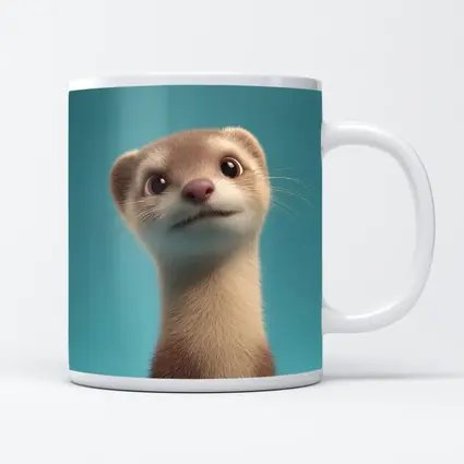 Cute Ferret Portrait Teal Blue Background