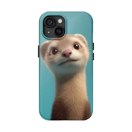 Cute Ferret Portrait Teal Blue Background
