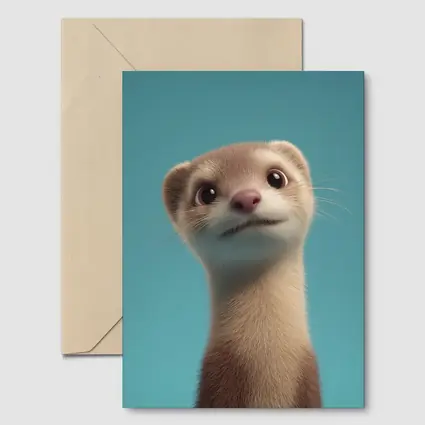 Cute Ferret Portrait Teal Blue Background
