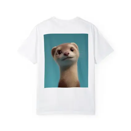 Cute Ferret Portrait Teal Blue Background