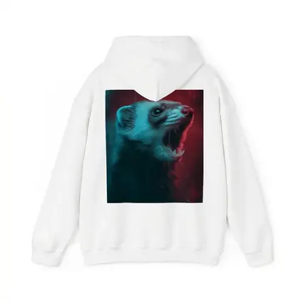 Ferret Portrait Neon Red Teal Background