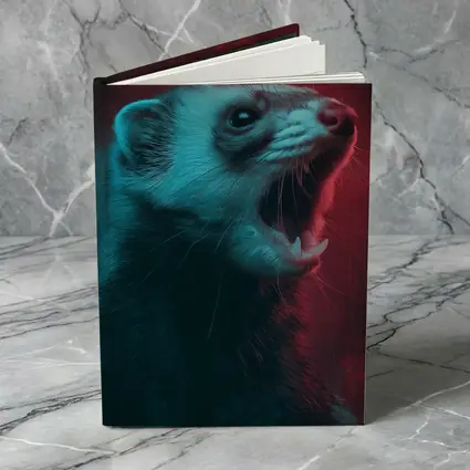 Ferret Portrait Neon Red Teal Background