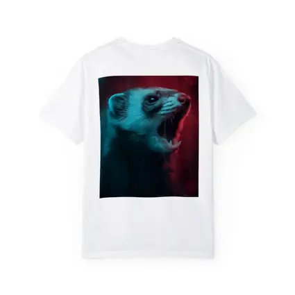 Ferret Portrait Neon Red Teal Background