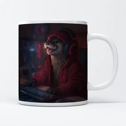 Otter Gamer Red Hoodie Gaming Setup