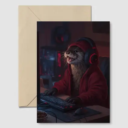 Otter Gamer Red Hoodie Gaming Setup