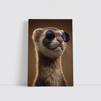 Cool Ferret Wearing Sunglasses Brown Background