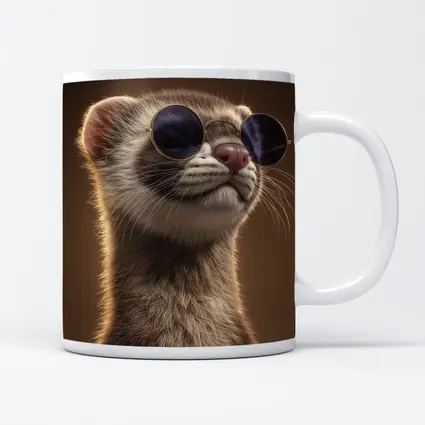 Cool Ferret Wearing Sunglasses Brown Background