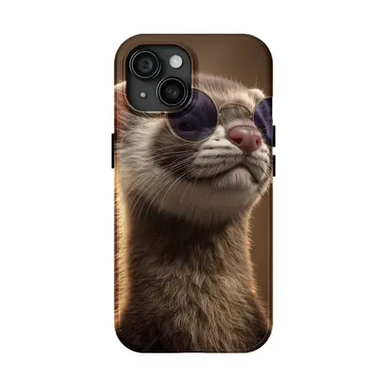 Cool Ferret Wearing Sunglasses Brown Background
