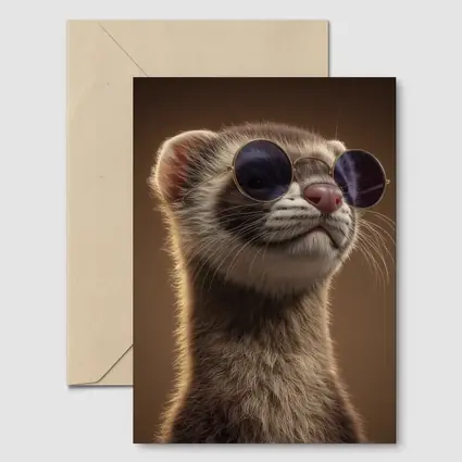 Cool Ferret Wearing Sunglasses Brown Background