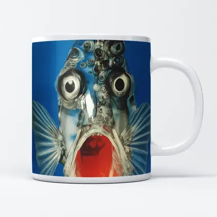 Surreal Fish Wide Open Mouth Blue Background