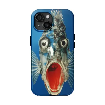 Surreal Fish Wide Open Mouth Blue Background